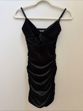 Katie J NYC Girls Black Velvet Ruched Mini Slip Dress Sz L